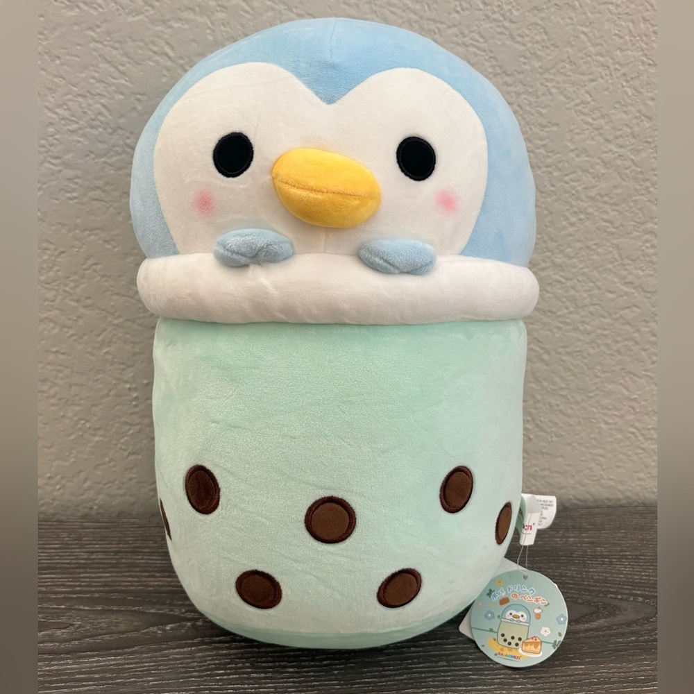 Takashoji Blue Boba Penguin Plushie 13” Brand New with Tags